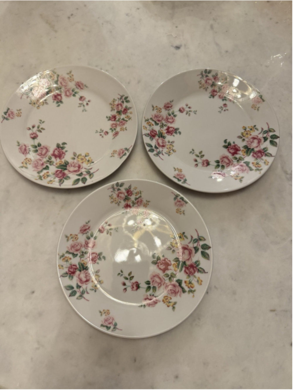 Antique Reflections by J. Godinger & Co. Pink Rose Floral 7.5” Plates Set of 3